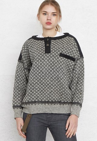 VINTAGE GREY VOLUND WOOL KNIT JUMPER SWEATER