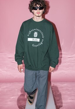 90's Vintage Iceland college sweatshirt in forest green