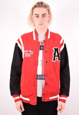 MENS VINTAGE VARSITY JACKET LARGE RED 90S