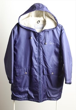 Vintage Lean Lean Sherpa Lining Hooded logo Jacket Navy