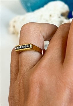 1980's Gold Gemstones Signet Ring