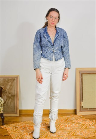 ACID WASH DENIM JACKET VINTAGE 80S JEANS CROPPED STONEWASHED