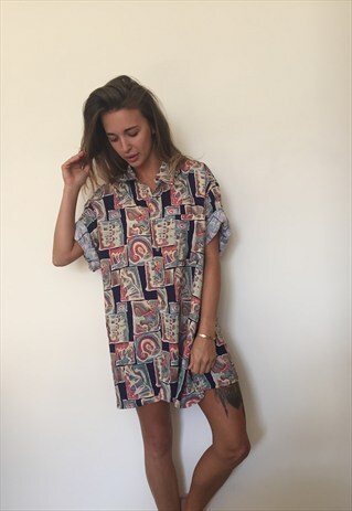 CRAZY PATTERNED VINTAGE RETRO FESTIVAL OVERSIZED SHIRT