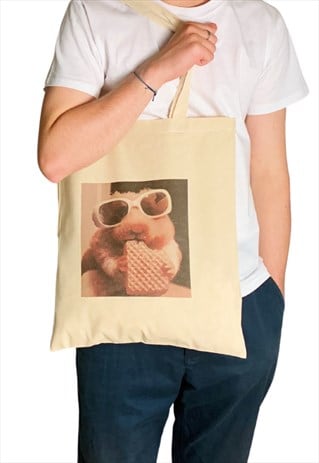 HAMSTER WEARING GLASSES FUNNY TOTE BAG COOL HAMSTER MEME