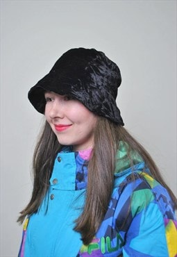 Black bucket hat, women vintage accessories from 90s