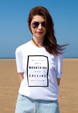 SHORT-SLEEVED WHITE TSHIRT SLOGAN MOUNTAIN GRAPHIC PRINT
