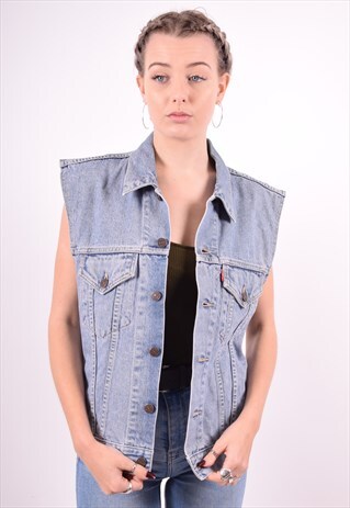 LEVI'S WOMENS VINTAGE DENIM GILET LARGE BLUE 90'S