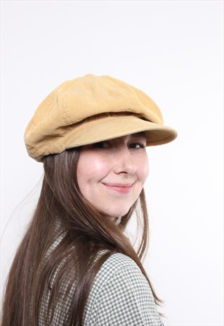 90S BEIGE CORD BERET CAP, VINTAGE WOMAN CORDUROY NEWSBOY CAP