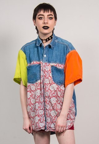VINTAGE 90'S PATCHWORK DENIM OVERSIZED SHIRT