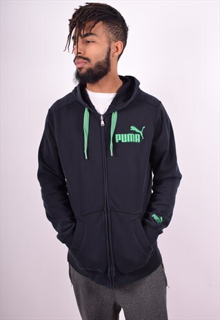PUMA MENS VINTAGE HOODIE JACKET LARGE BLACK 90'S