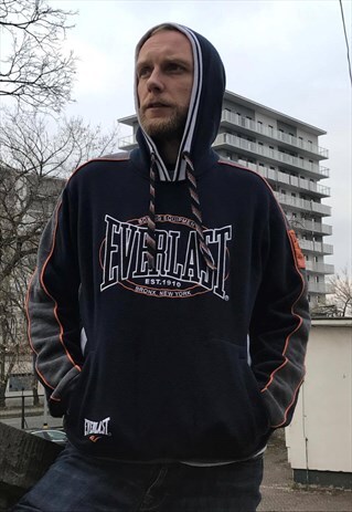 VINTAGE 90' OLDSCHOOL UNISEX NAVY BLUE EVERLAST HOODIE