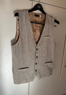 Vintage Vest Beige, Brown pattern. Size L