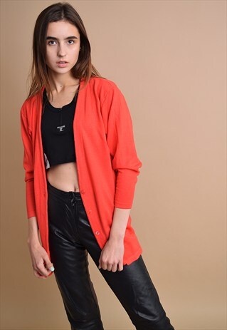 90'S RETRO MINIMALIST CORAL RED LONG NORMCORE CARDIGAN TOP