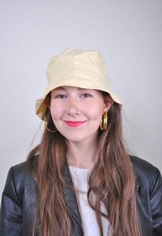 80S YELLOW SUMMER BUCKET HAT, VINTAGE HOLIDAYS HAT