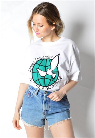 VINTAGE 90S WHITE TRAVEL PEACE T-SHIRT