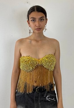 Vintage 90s beads and fringed golden bra 