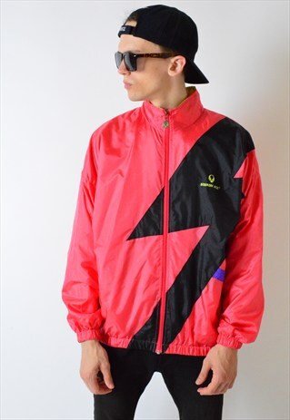 VINTAGE 90S PEACH PINK COLOUR BLOCK SHELL BOMBER JACKET