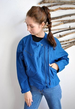 VINTAGE BLUE ROCKER JACKET, 90S MINIMALIST TOP