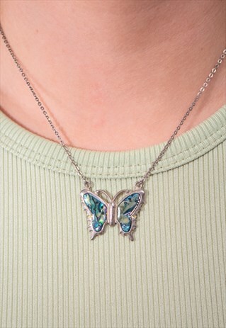VINTAGE OPALESCENT BUTTERFLY NECKLACE