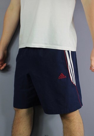 VINTAGE ADIDAS SHORTS IN NAVY BLUE WITH POCKETS, EMBROIDERED