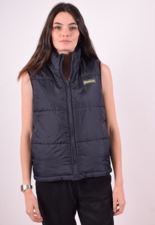REEBOK WOMENS VINTAGE REVERSIBLE PADDED GILET SMALL NAVY BLU