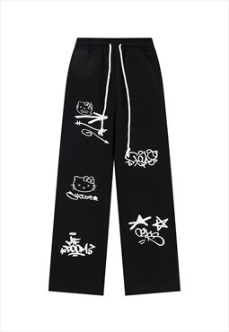 Kawaii joggers Hello Kitty pants anime sports trousers black
