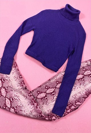 VINTAGE REWORKED 90S RIB TURTLENECK SWEATER IN PURPLE
