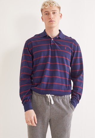 VINTAGE RALPH LAUREN LONG SLEEVE POLO TOP BLUE