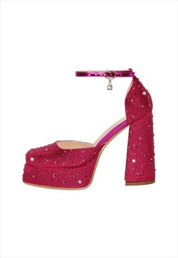 Chunky Heel Platform Rhinestone Ankle Straps Pumps