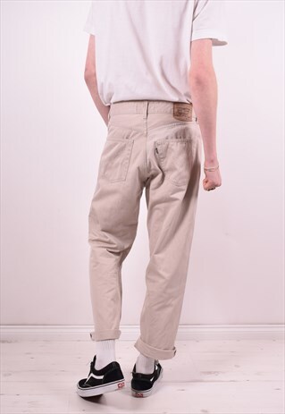 LEVI'S 401 MENS VINTAGE JEANS W33 L28 BEIGE 90'S