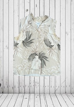 vintage cream Hawaiian print sleeveless shirt 