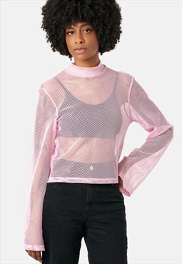 MESHED Pink Long Sleeved Polo Top