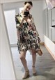 HIGH LOW HEM SHIRT DRESS IN BOLD TROPICAL BIRD PRINT