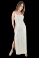 60's Vintage Ladies Cream Sequin Evening Maxi Dress