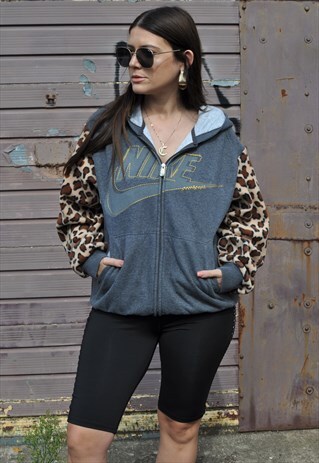 00'S NIKE REWORK LEOPARD FLEECE SLEEVE HOODIE SWEATSHIRT