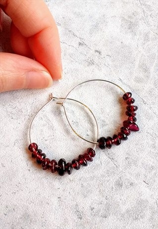 GARNET GEM STONE HOOP EARRINGS