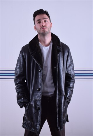 BLACK LEATHER & FAUX FUR COAT