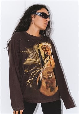 Vintage Y2K Printed Long Sleeves Amerindian Tshirt 