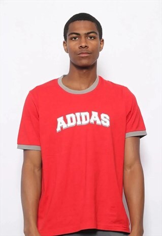 VINTAGE ADIDAS BIG LOGO SPELLOUT T-SHIRT RED