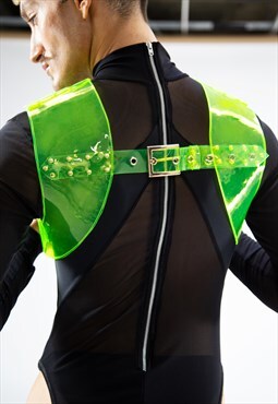 Genderless neon green pvc harness
