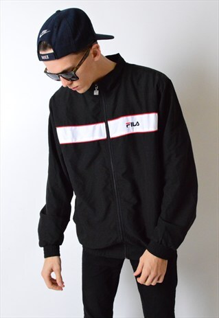 VINTAGE 90S BLACK MINIMALIST FILA TRACK JACKET
