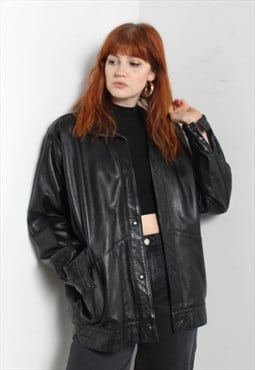 Vintage 1980's Oversize Leather Jacket Black