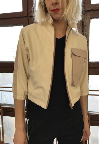 VINTAGE 90' BEAUTIFUL COOL SHORT BEIGE JACKET MADE IN POLAND