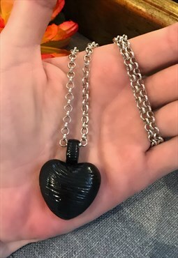 Black Heart Long Chain Necklace