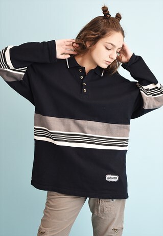 90'S RETRO ATHLEISURE STRIPED OVERSIZED SWEATSHIRT JUMPER