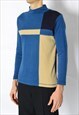 VINTAGE 90S BLUE BEIGE COLOUR BLOCK MOCK NECK TOP