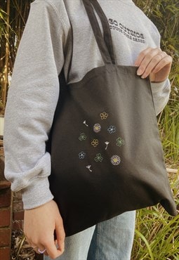 embroidered wildflowers and weeds canvas tote bag