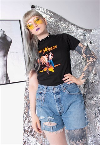 80S PUNK 90S REWORKED SAFETY-PIN CHAIN LEVIS 501 DENIM SHORT