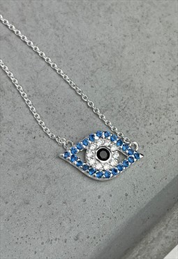 Silver Crystal Evil Eye Necklace 925 Sterling Boho Jewellery