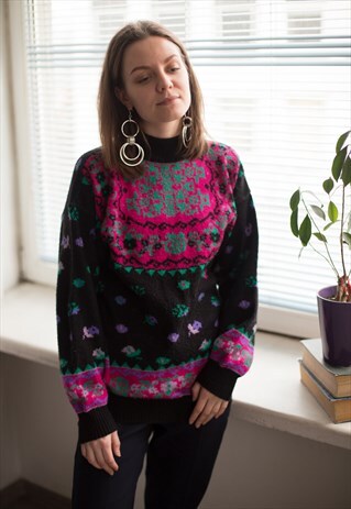 VINTAGE 90'S MULTICOLOUR PATTERNED HIGH NECK JUMPER